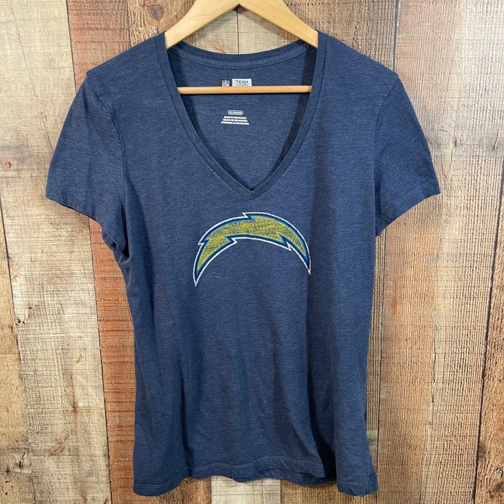 NFL Team Apparel Los Angeles Chargers Navy Blue Heathered V-Neck Graphic Tee XL